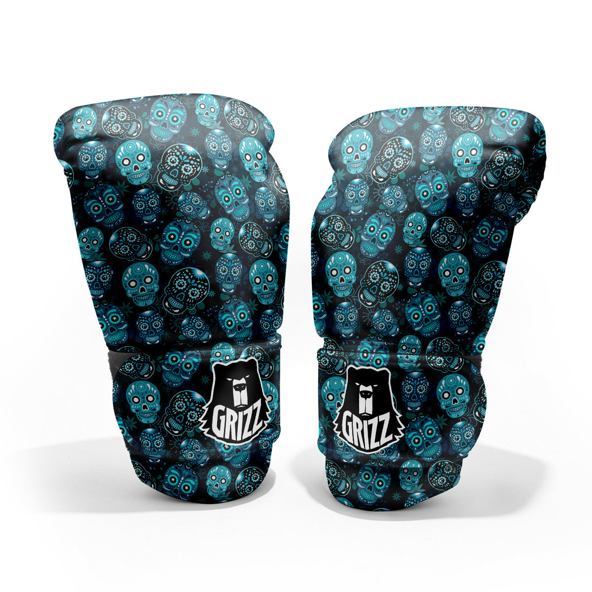 Blue Calavera Skull Print Pattern Pro Boxing Glove