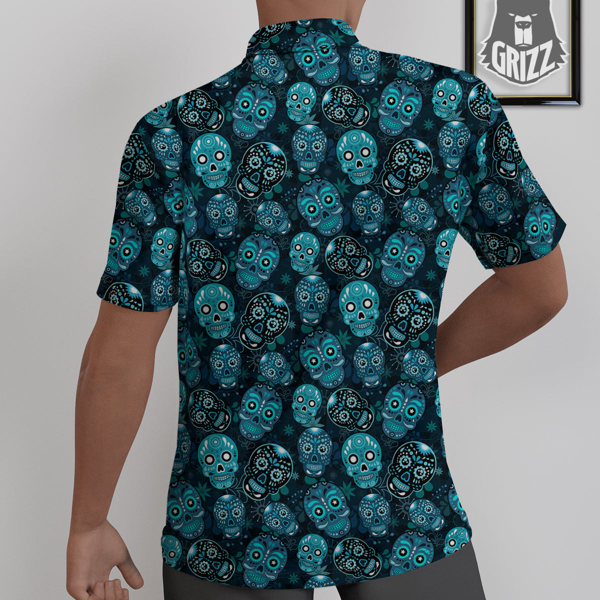 Blue Calavera Skull Print Pattern Untucked Shirts-grizzshop