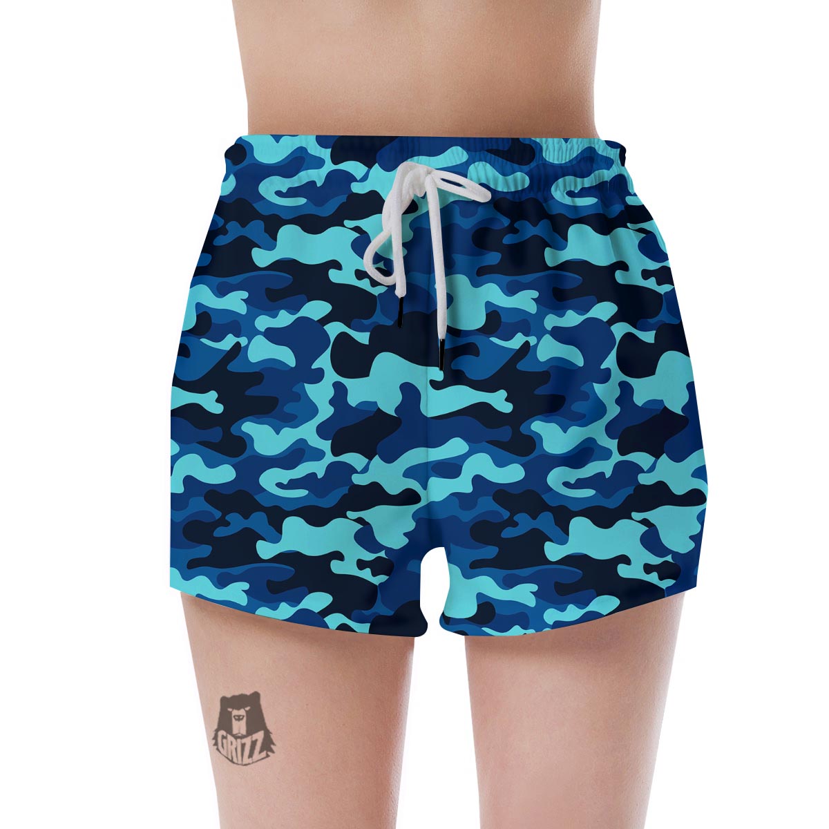 Blue Camoflage Print Women's Shorts-grizzshop