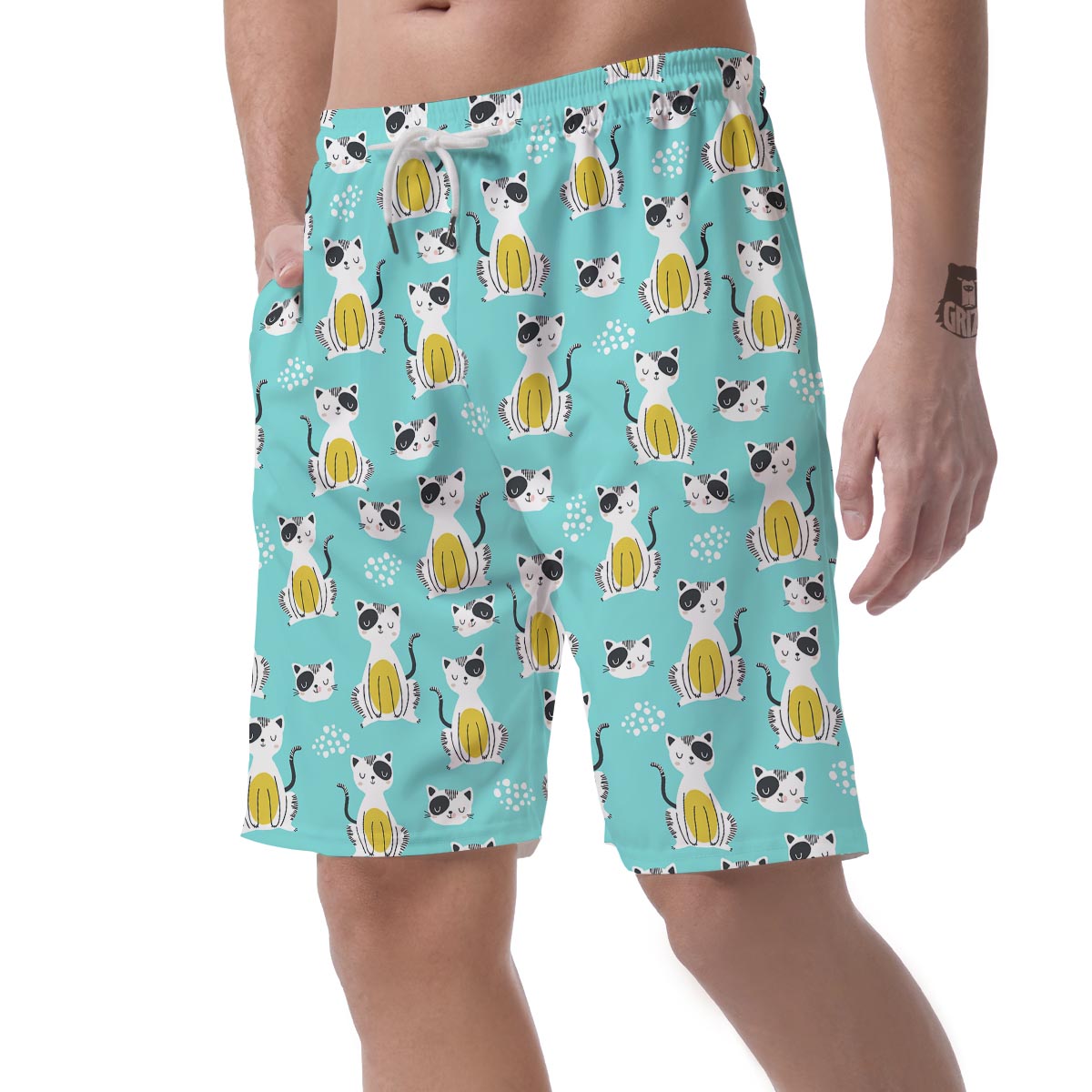 Blue Cat Print Men's Shorts-grizzshop
