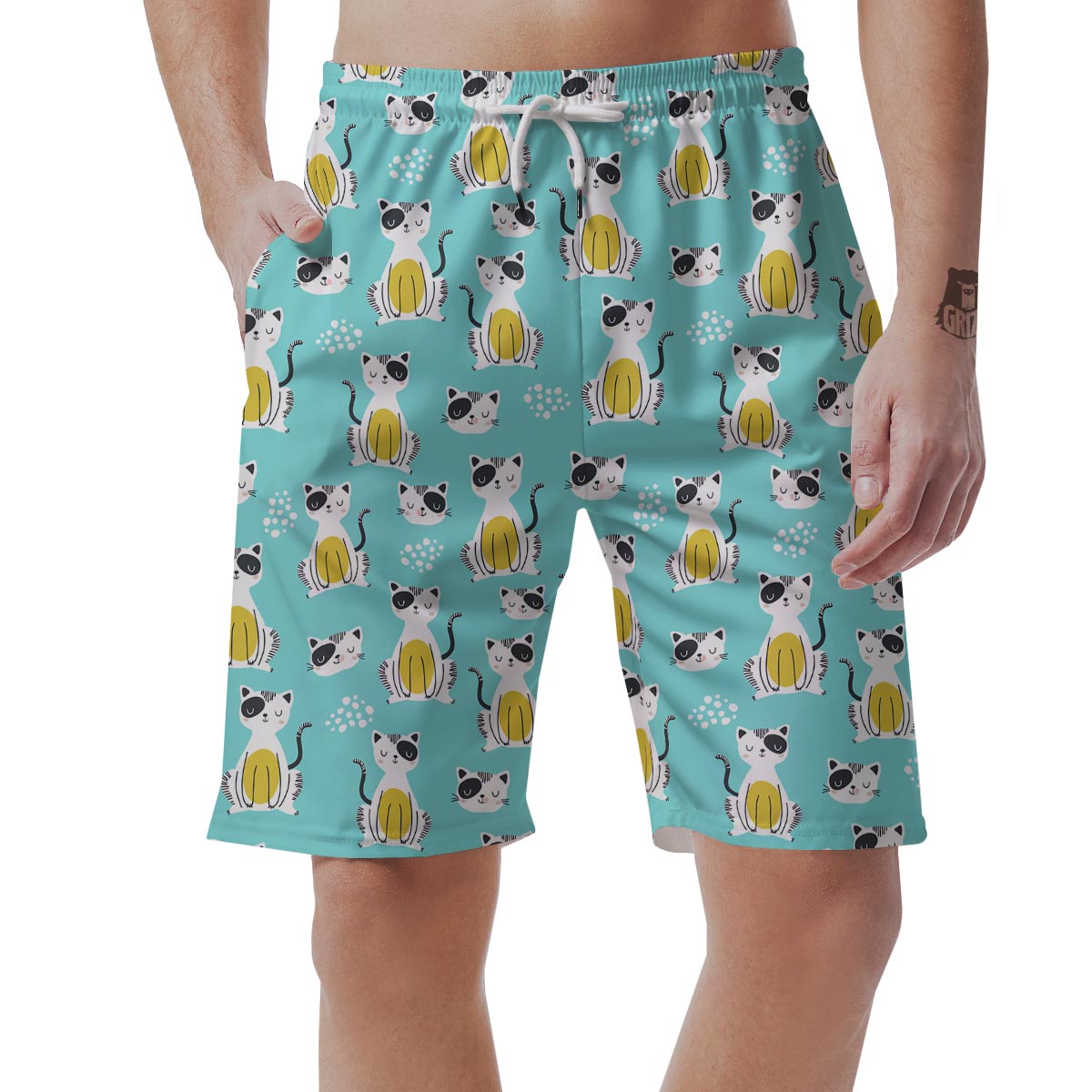 Blue Cat Print Men's Shorts-grizzshop