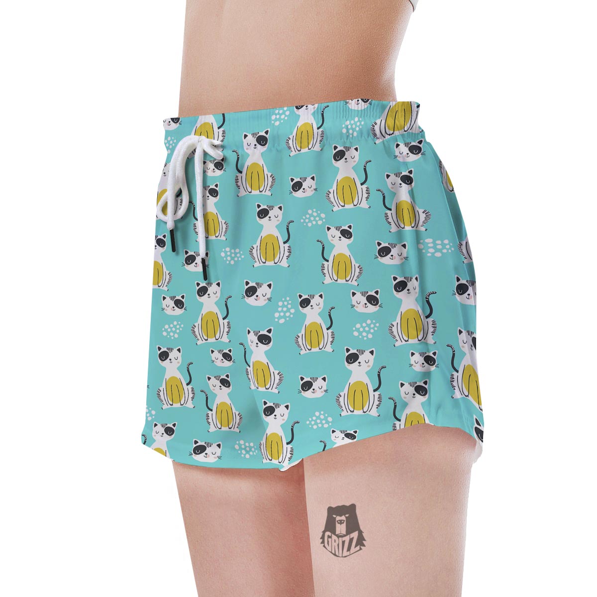 Blue Cat Print Women's Shorts-grizzshop