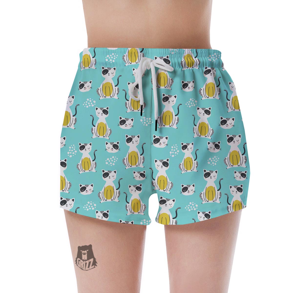 Blue Cat Print Women's Shorts-grizzshop