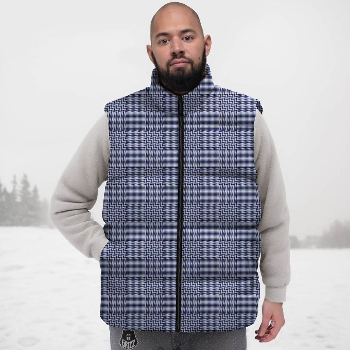 Blue Check Prince of Wales Print Down Vest