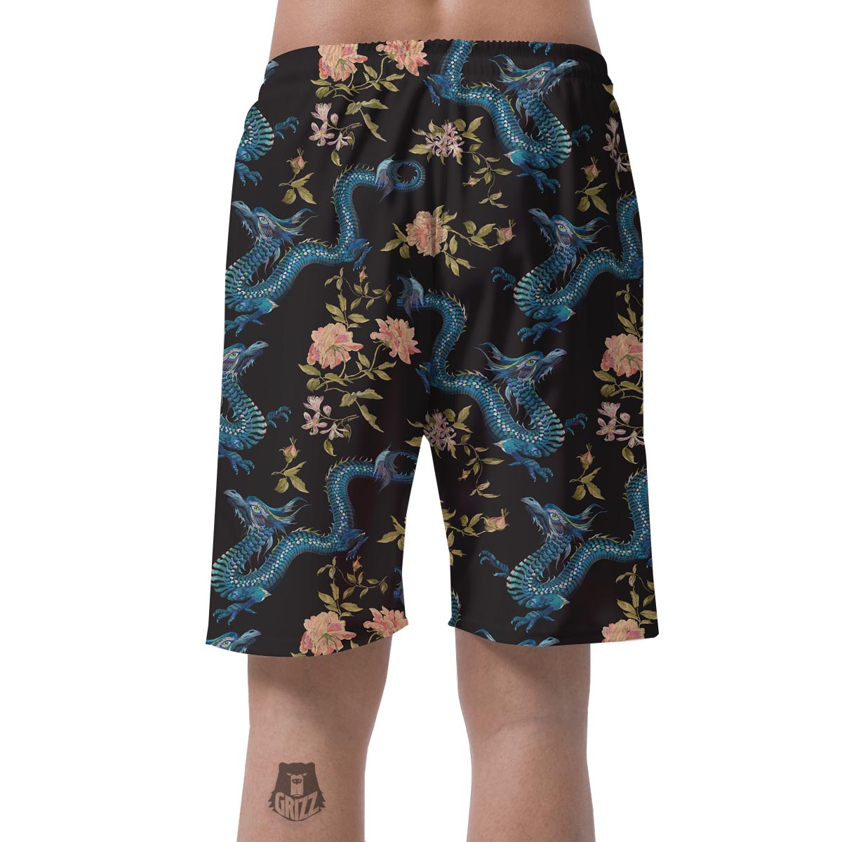 Blue Chinese Dragon Floral Print1 Men's Shorts-grizzshop