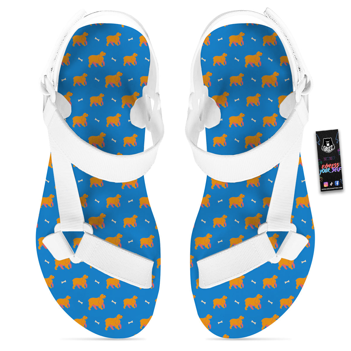 Blue Cocker spaniel Print Pattern White Open Toe Sandals-grizzshop