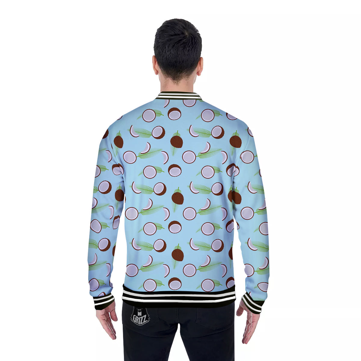 Blue Coconut Print Pattern Baseball Jacket-grizzshop
