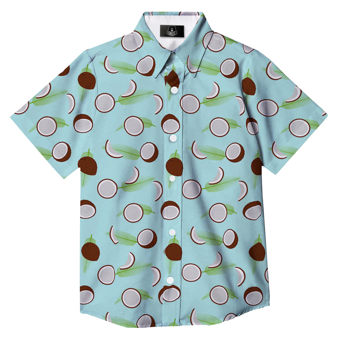 Blue Coconut Print Pattern Button Up Shirt-grizzshop