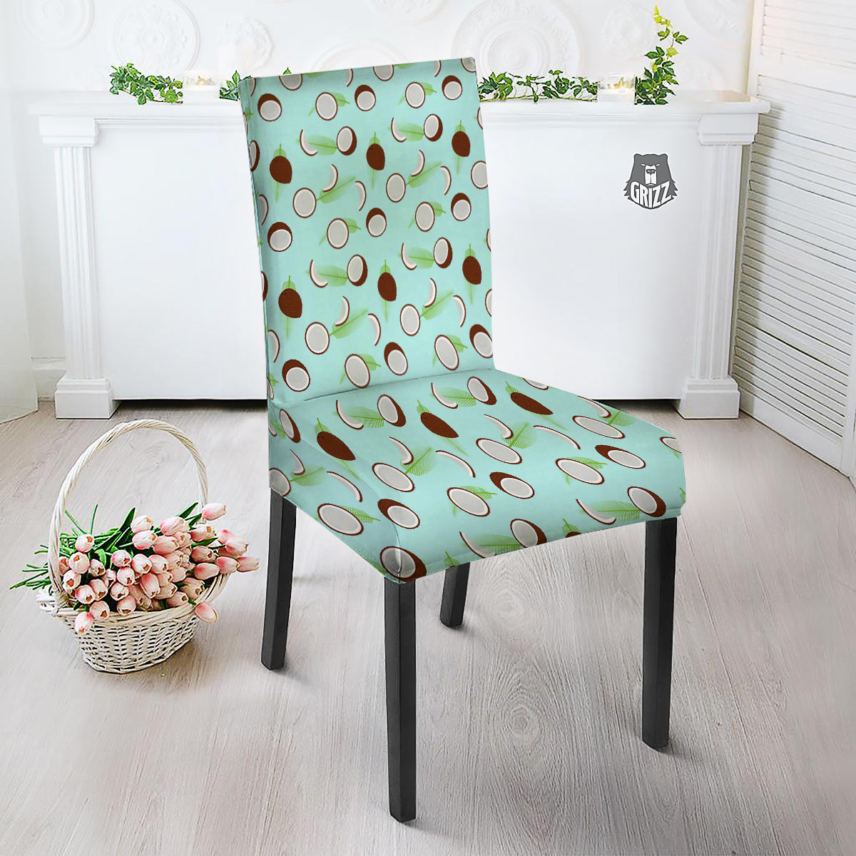Blue Coconut Print Pattern Dining Chair Slipcover-grizzshop