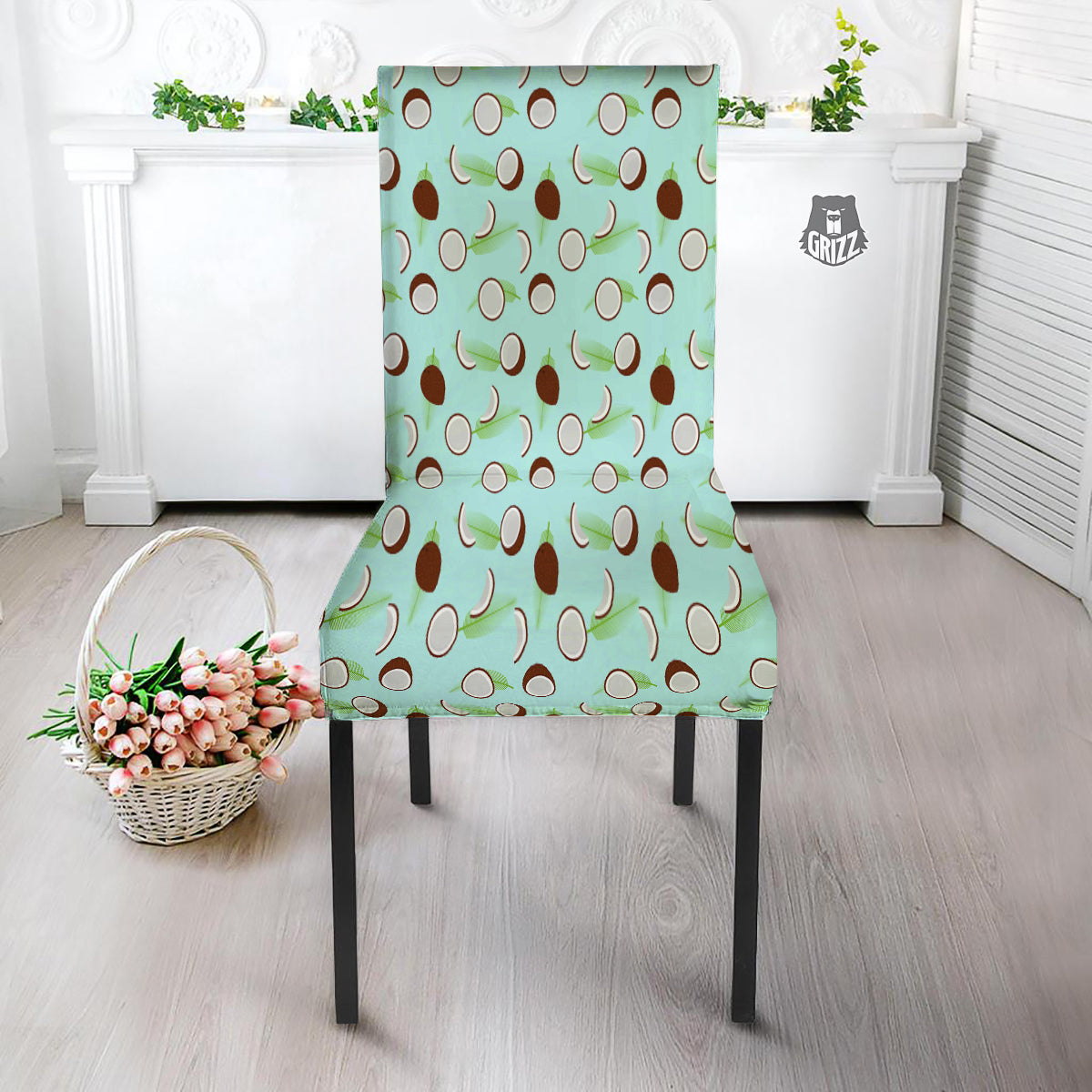 Blue Coconut Print Pattern Dining Chair Slipcover-grizzshop