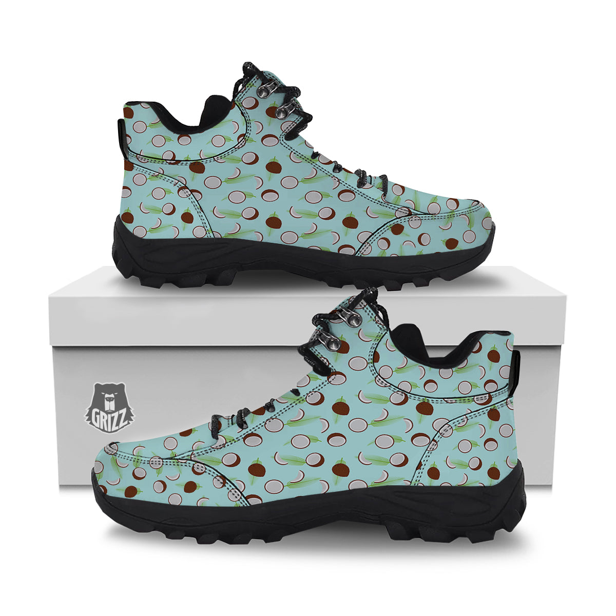 Blue Coconut Print Pattern Hiking Shoes-grizzshop