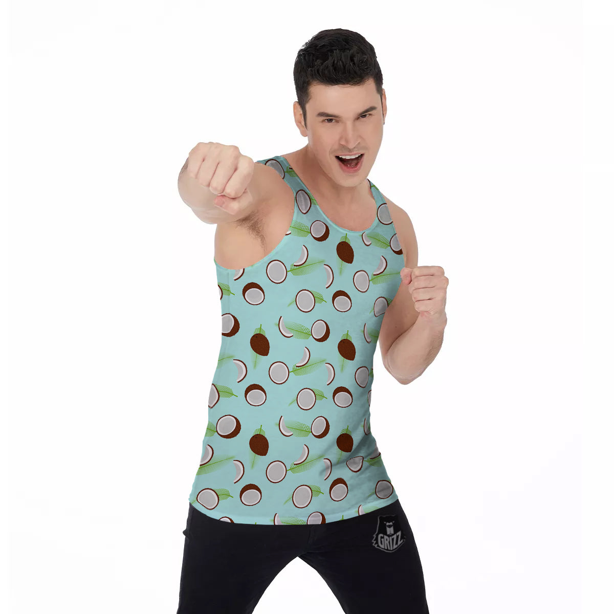 Blue Coconut Print Pattern Men's Tank Top-grizzshop