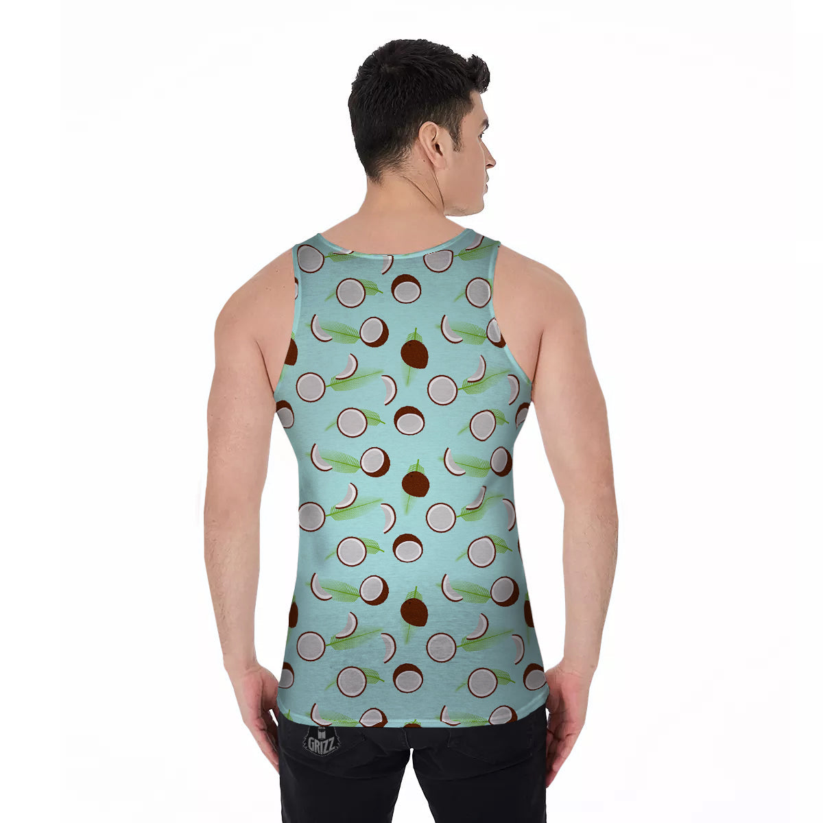 Blue Coconut Print Pattern Men's Tank Top-grizzshop