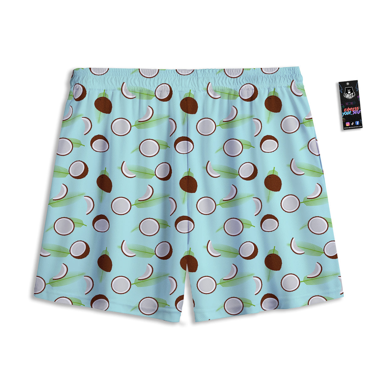 Blue Coconut Print Pattern Mesh Shorts-grizzshop
