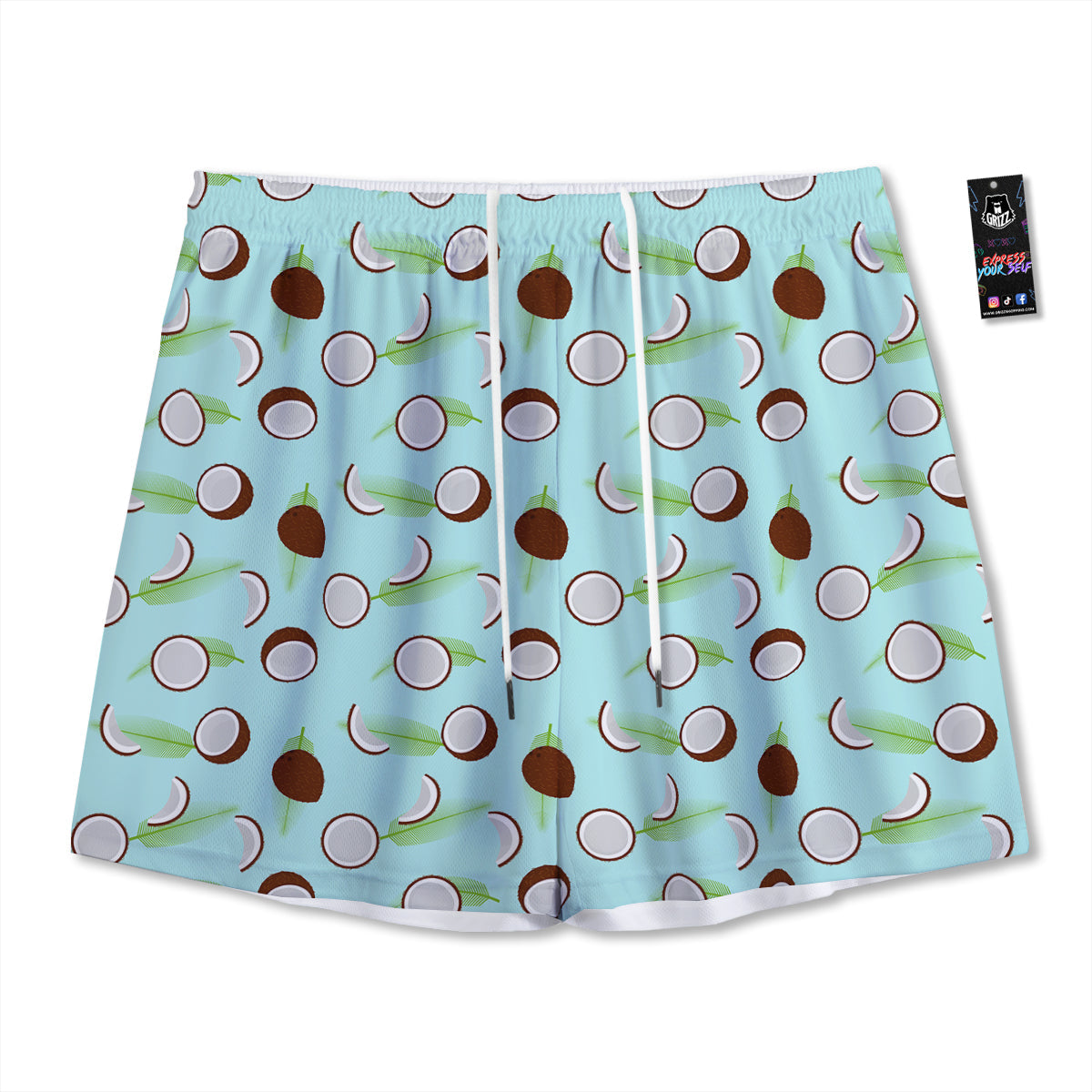Blue Coconut Print Pattern Mesh Shorts-grizzshop