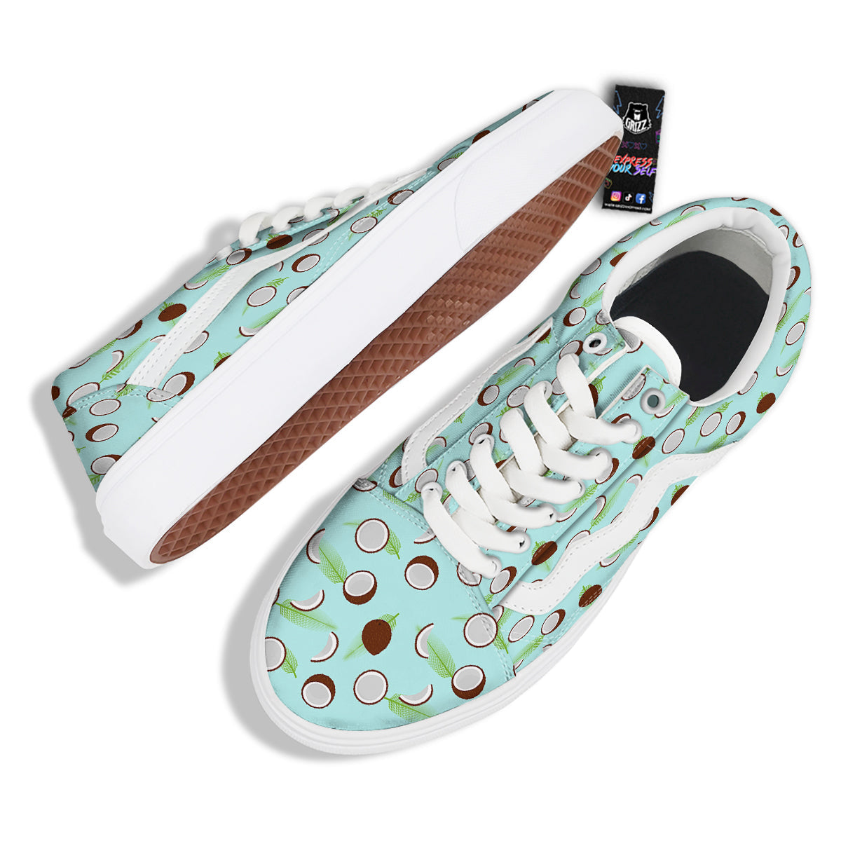 Blue Coconut Print Pattern Skate Shoes-grizzshop