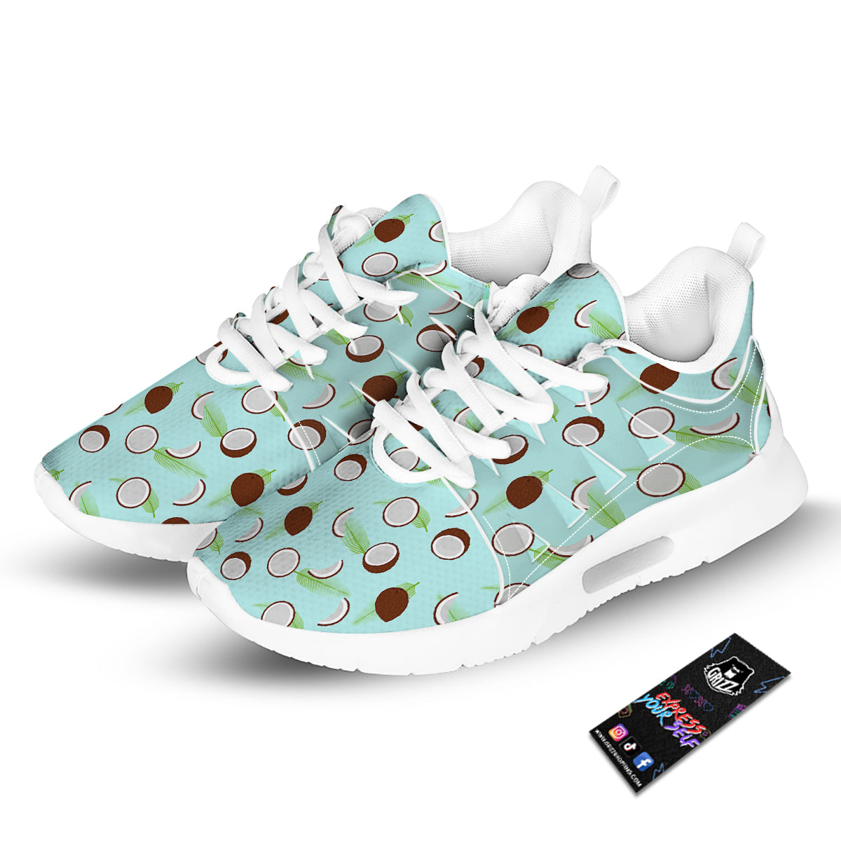 Blue Coconut Print Pattern Tennis Shoes-grizzshop
