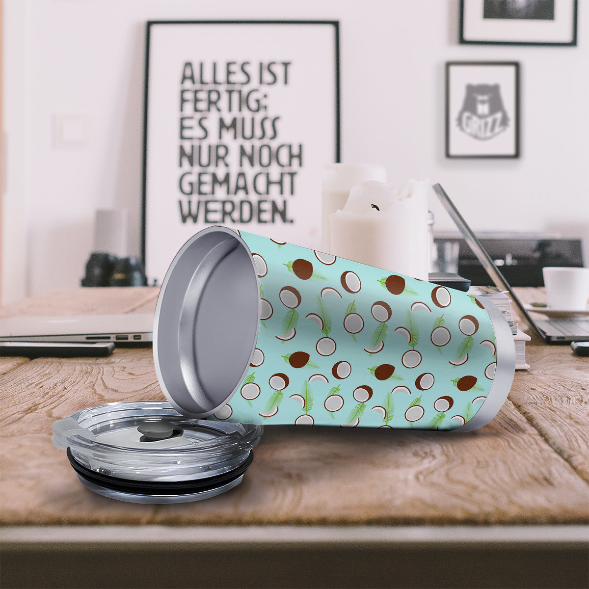 Blue Coconut Print Pattern Tumbler-grizzshop