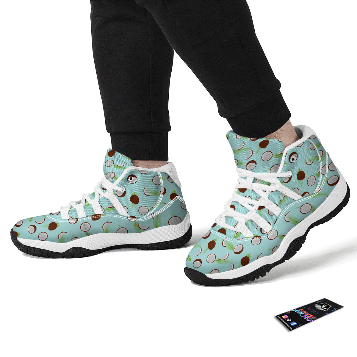 Blue Coconut Print Pattern White Bball Shoes-grizzshop