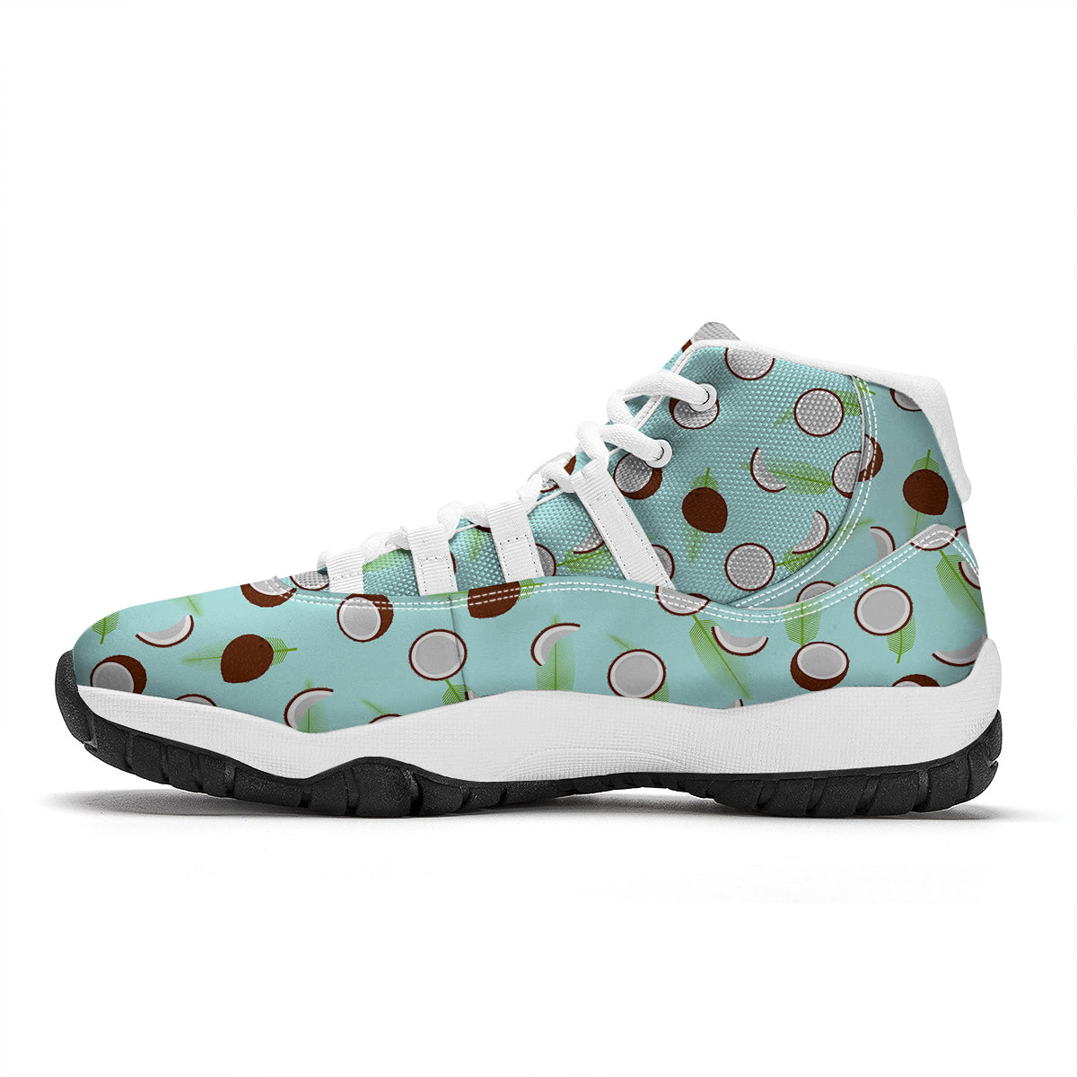 Blue Coconut Print Pattern White Bball Shoes-grizzshop