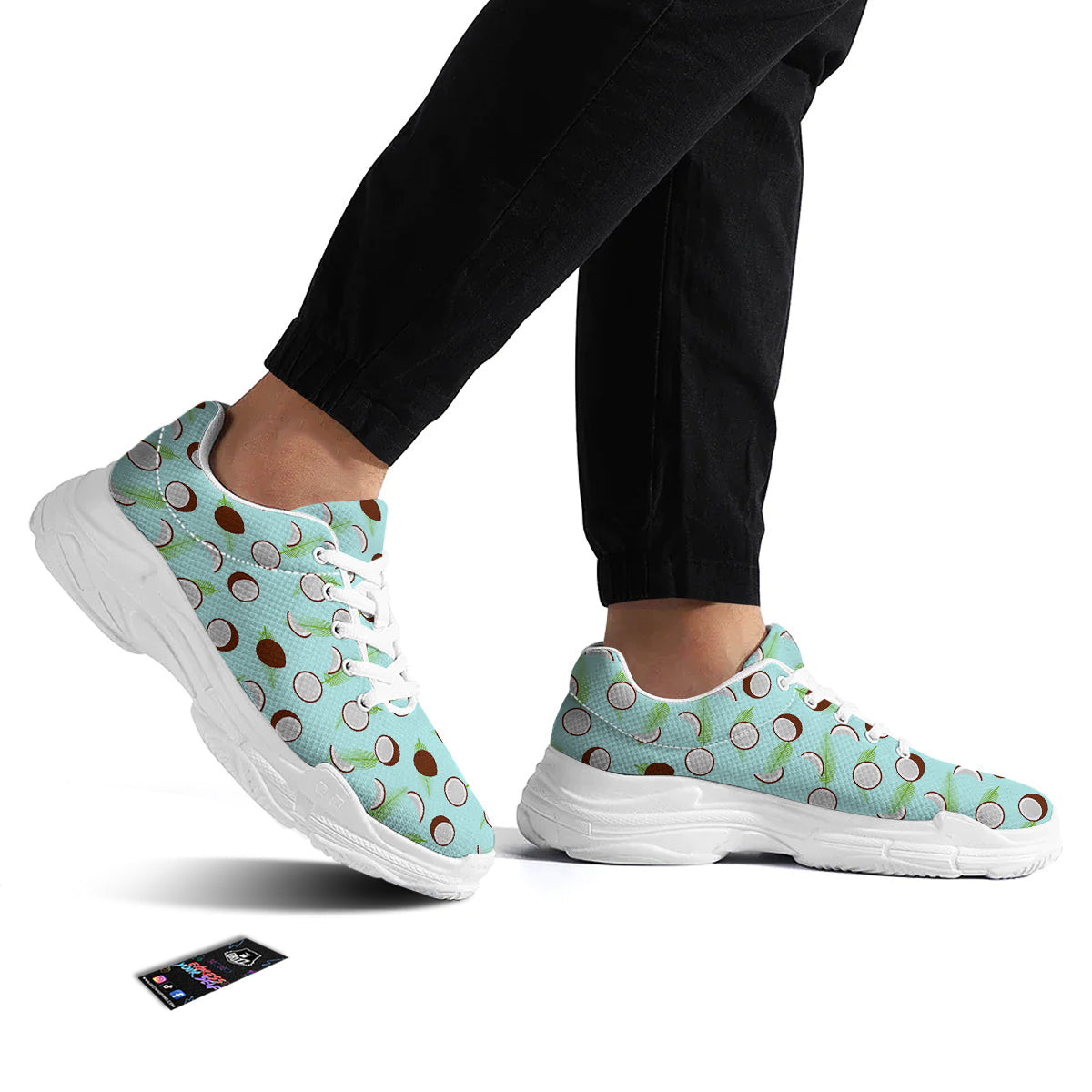 Blue Coconut Print Pattern White Chunky Shoes-grizzshop
