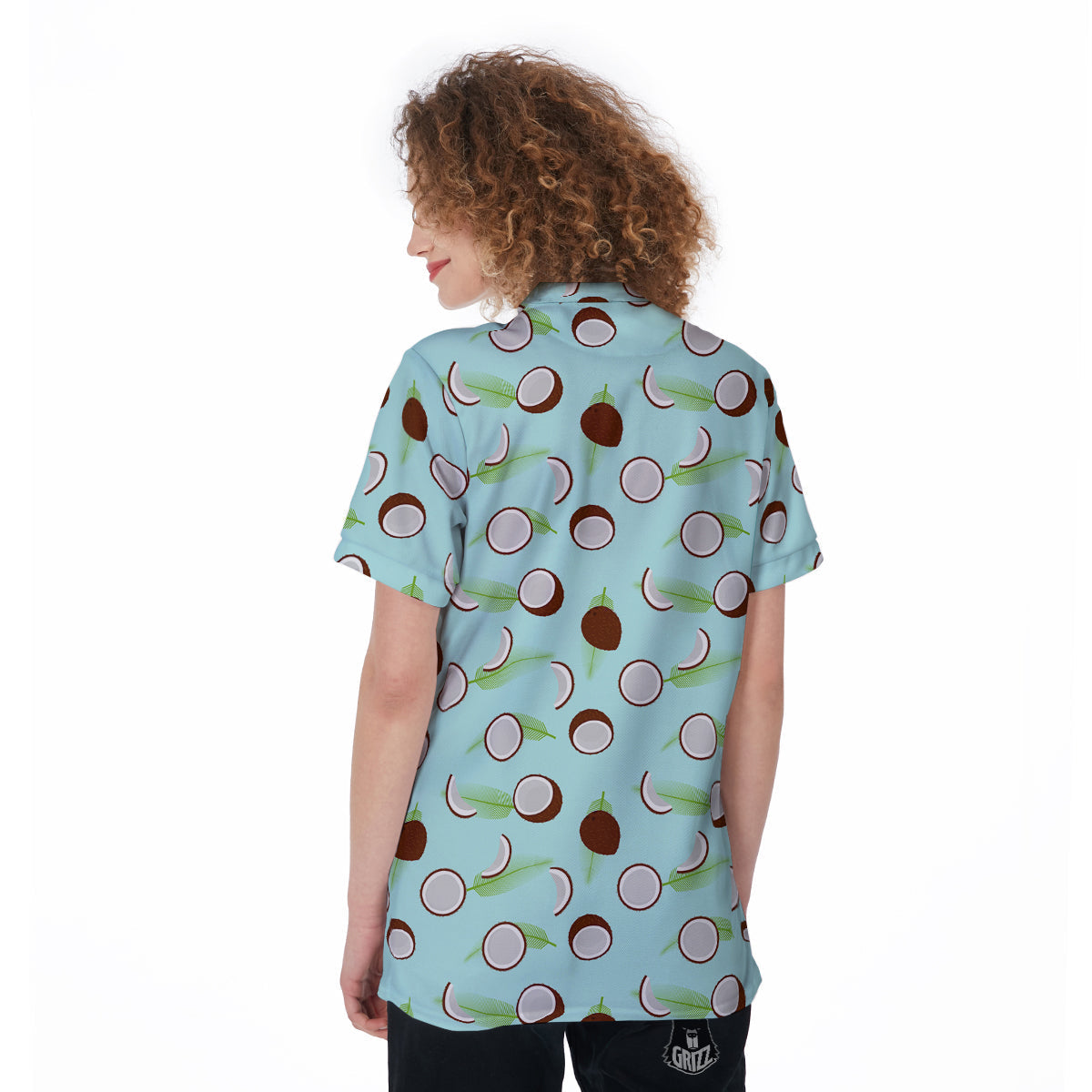 Blue Coconut Print Pattern Women's Golf Shirts-grizzshop