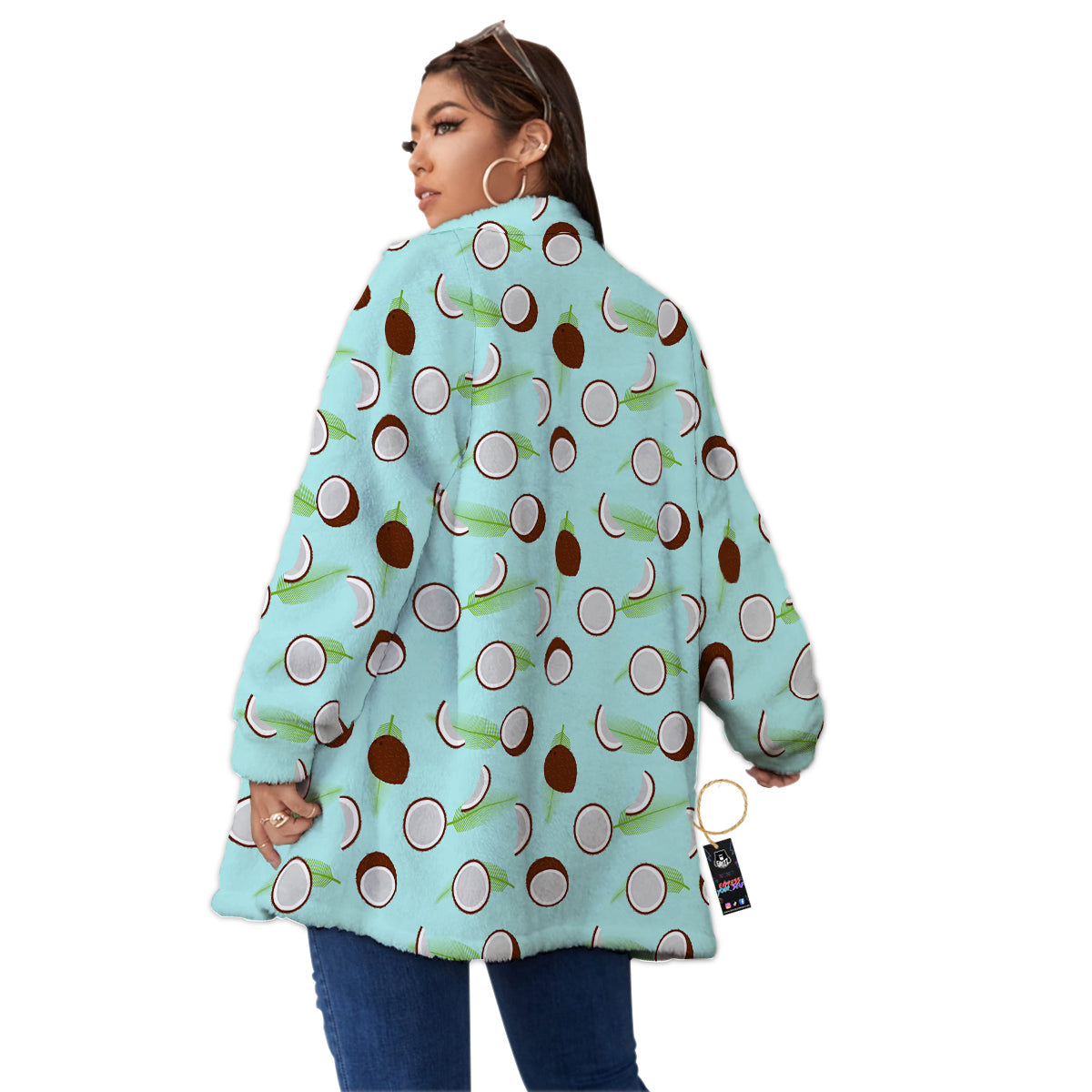 Blue Coconut Print Pattern Women's Sherpa Jacket-grizzshop