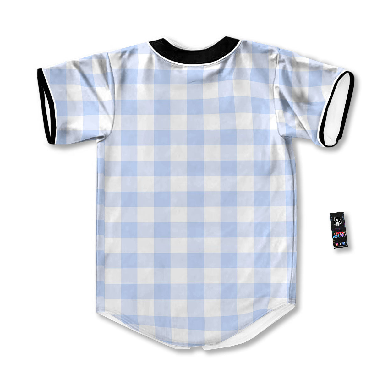 Blue Cornflower And White Gingham Print Baseball Jersey-grizzshop