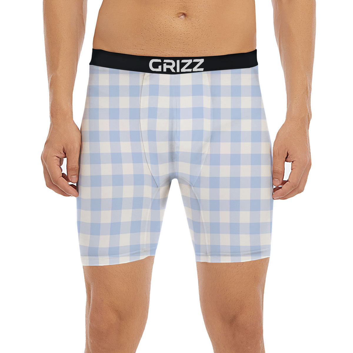 Blue Cornflower And White Gingham Print Boxer Briefs-grizzshop