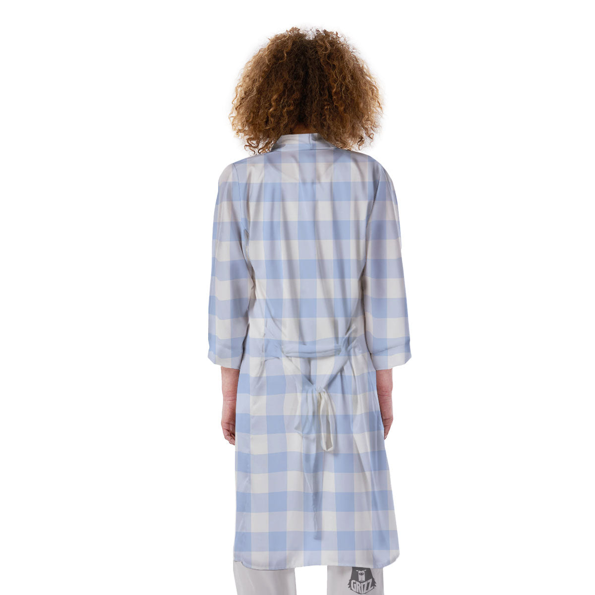 Blue Cornflower And White Gingham Print Kimono-grizzshop