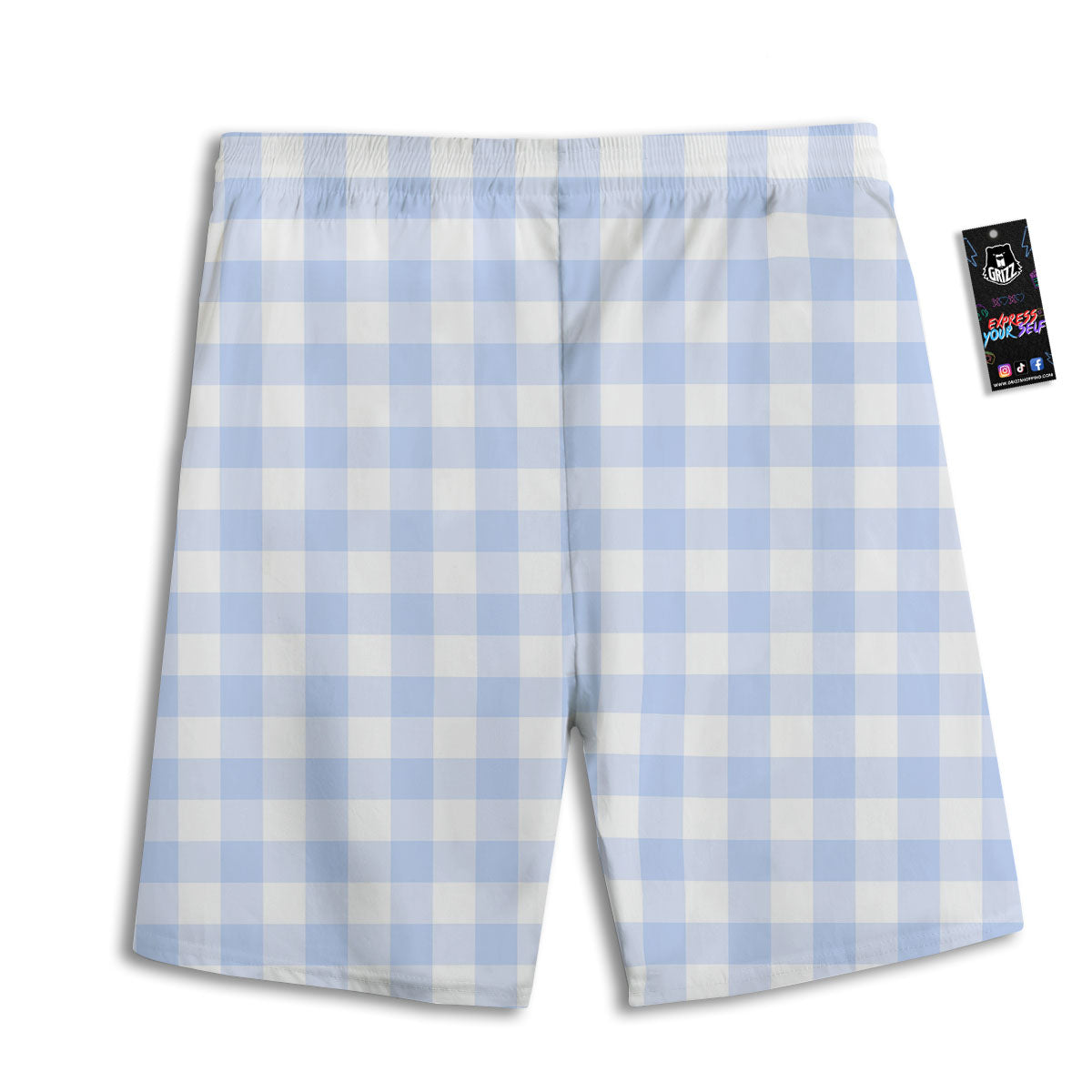 Blue Cornflower And White Gingham Print Men's Athletic Shorts-grizzshop