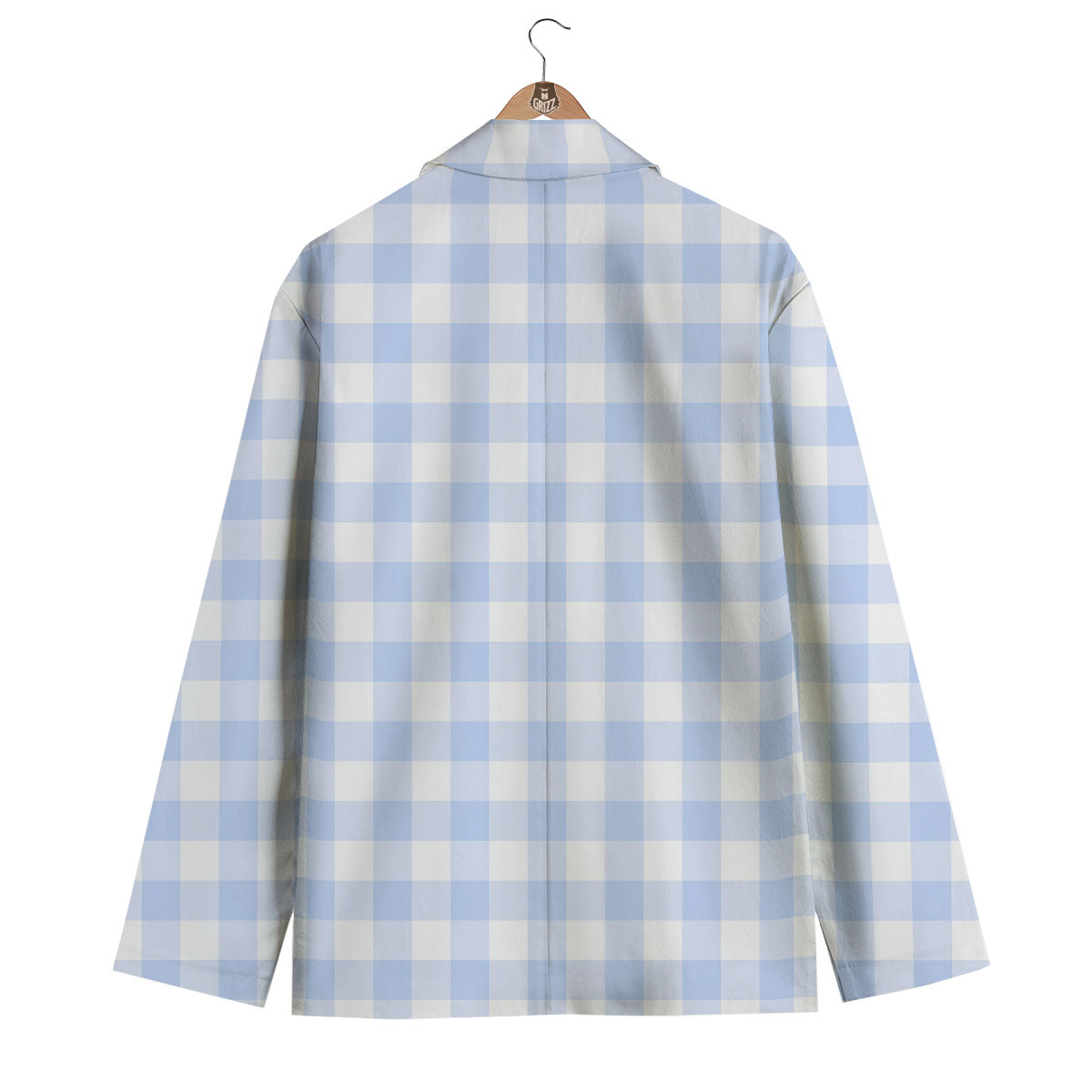 Blue Cornflower And White Gingham Print Men's Blazer-grizzshop