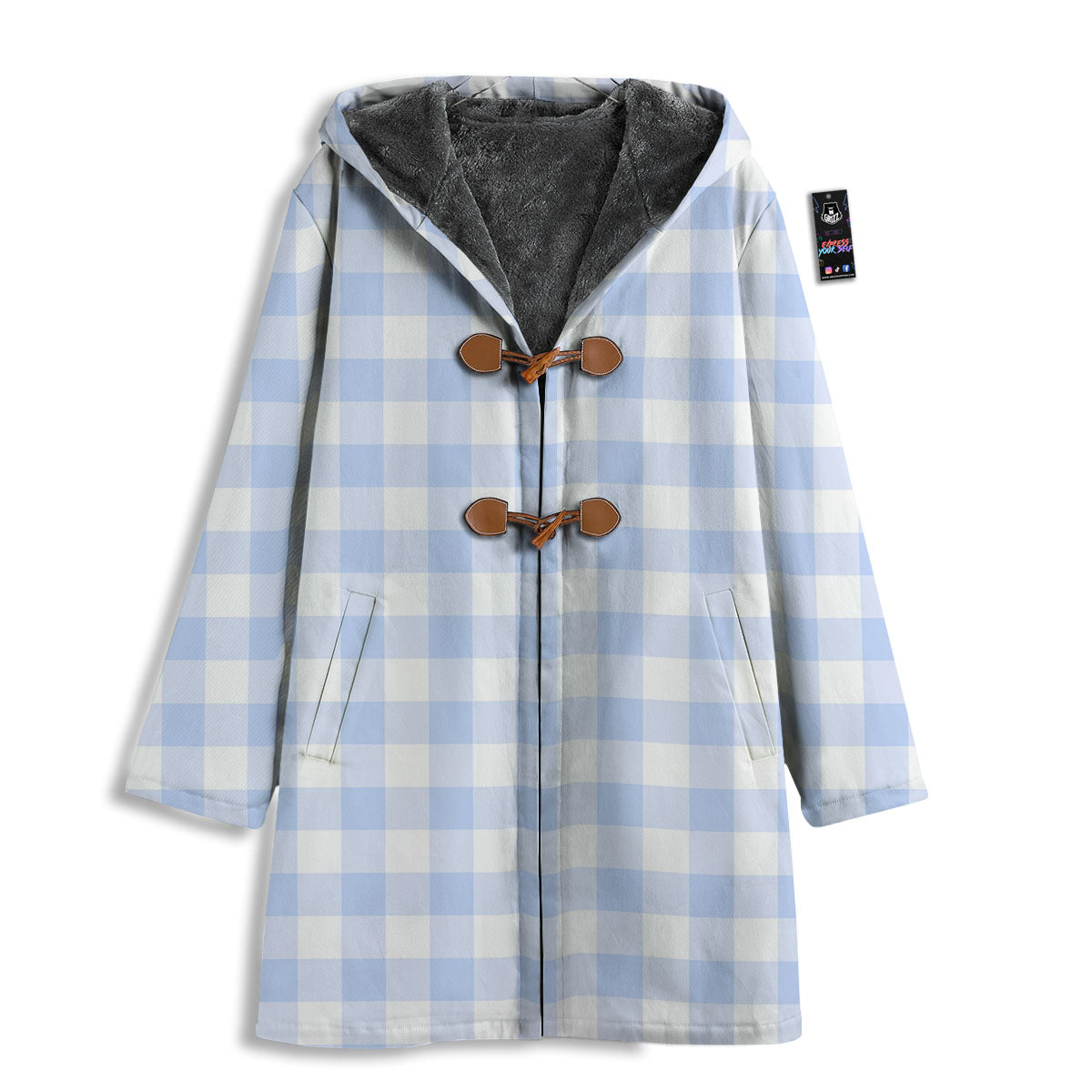 Blue Cornflower And White Gingham Print Men's Windbreaker Jacket-grizzshop