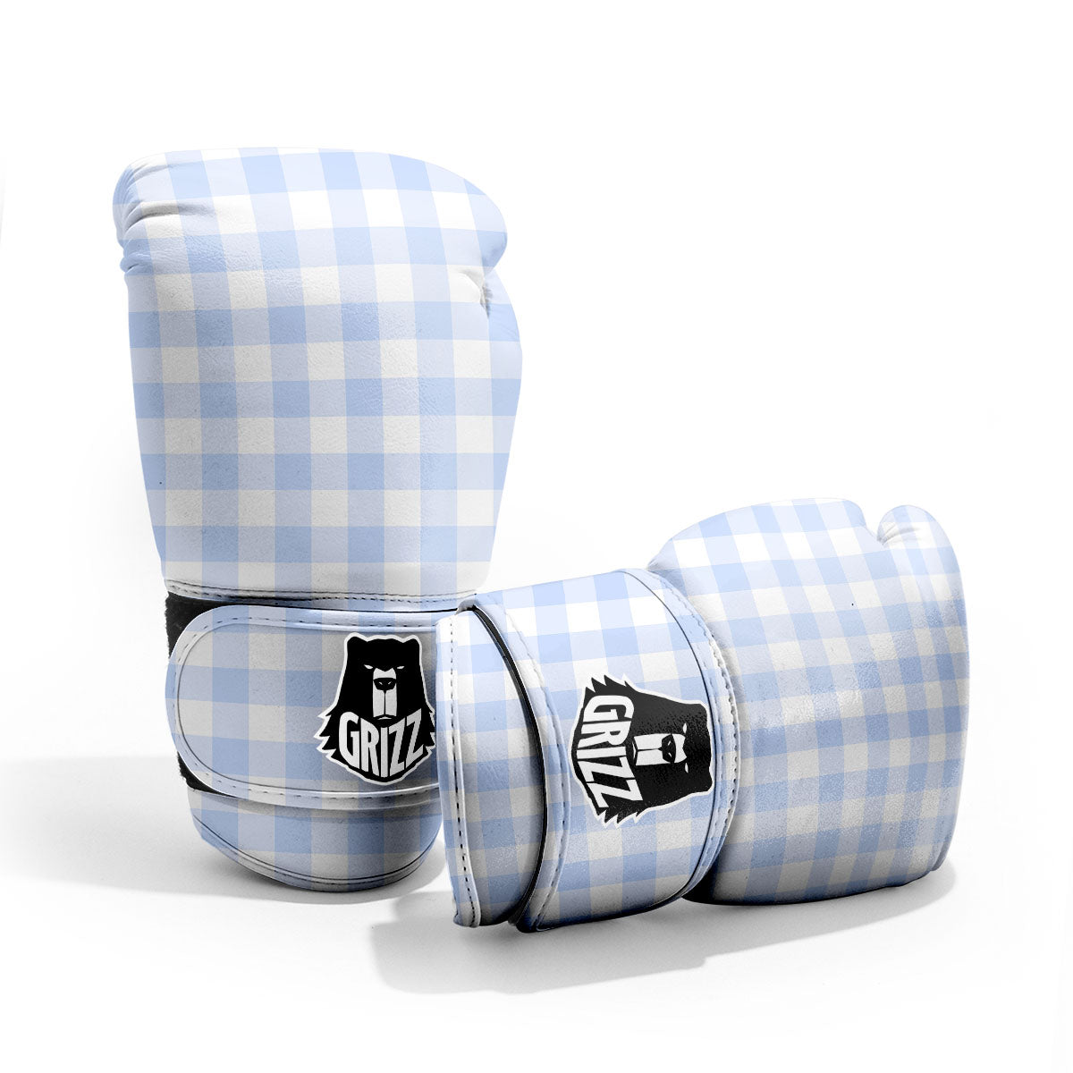 Blue Cornflower And White Gingham Print Sparring Gloves-grizzshop