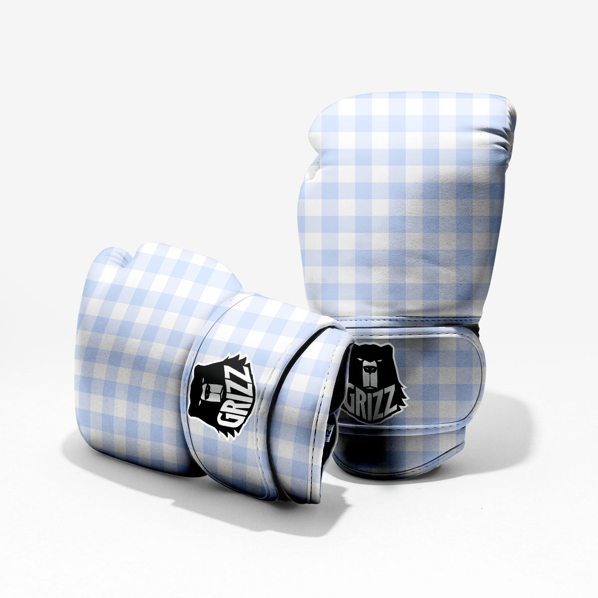 Blue Cornflower And White Gingham Print Sparring Gloves-grizzshop