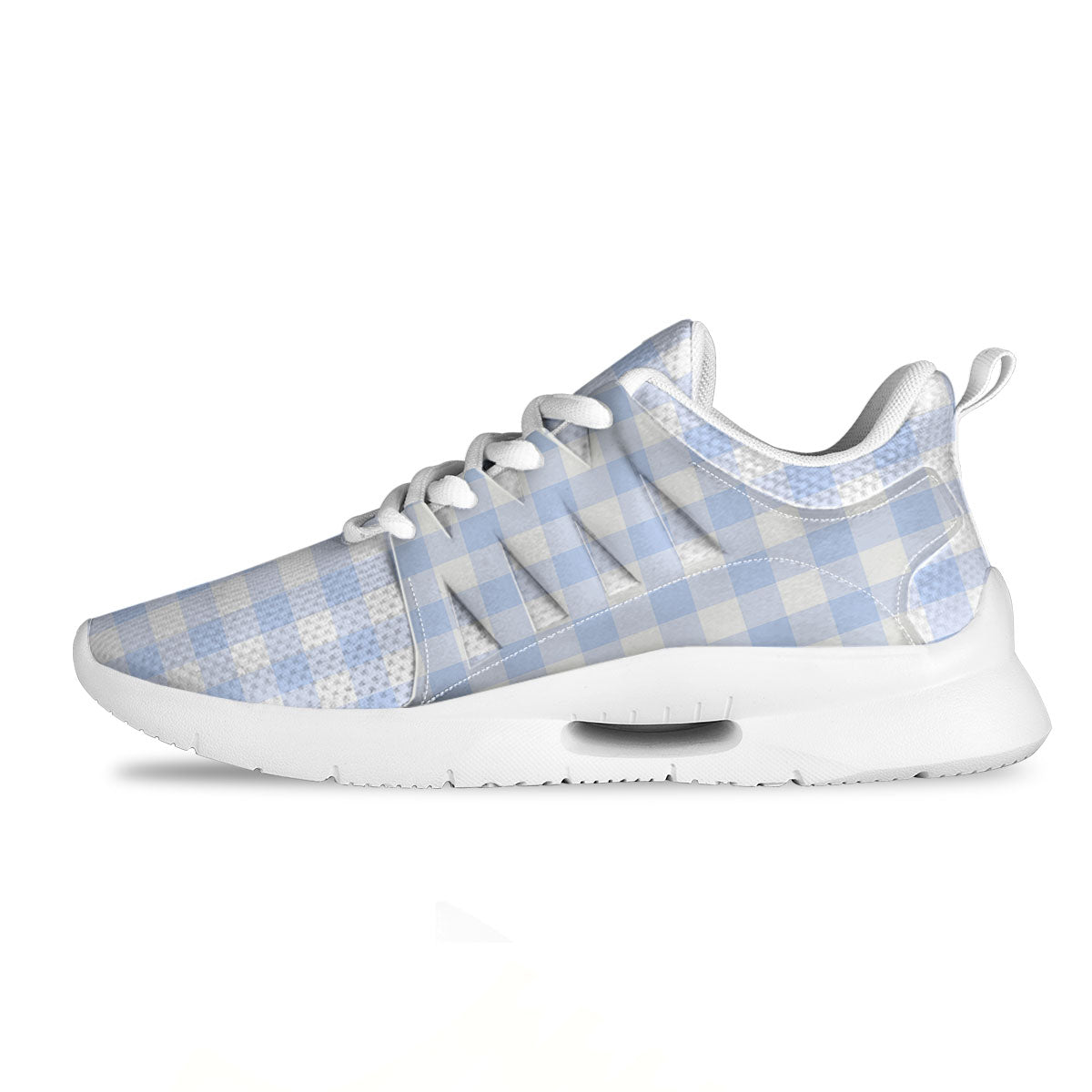 Blue Cornflower And White Gingham Print Tennis Shoes-grizzshop