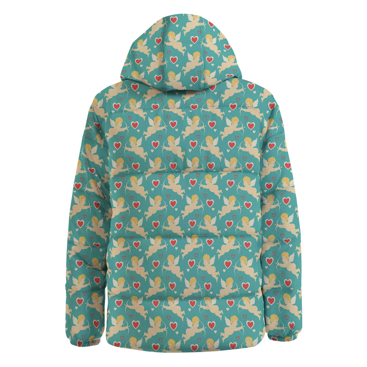Blue Cupid And Heart Print Pattern Down Jacket-grizzshop