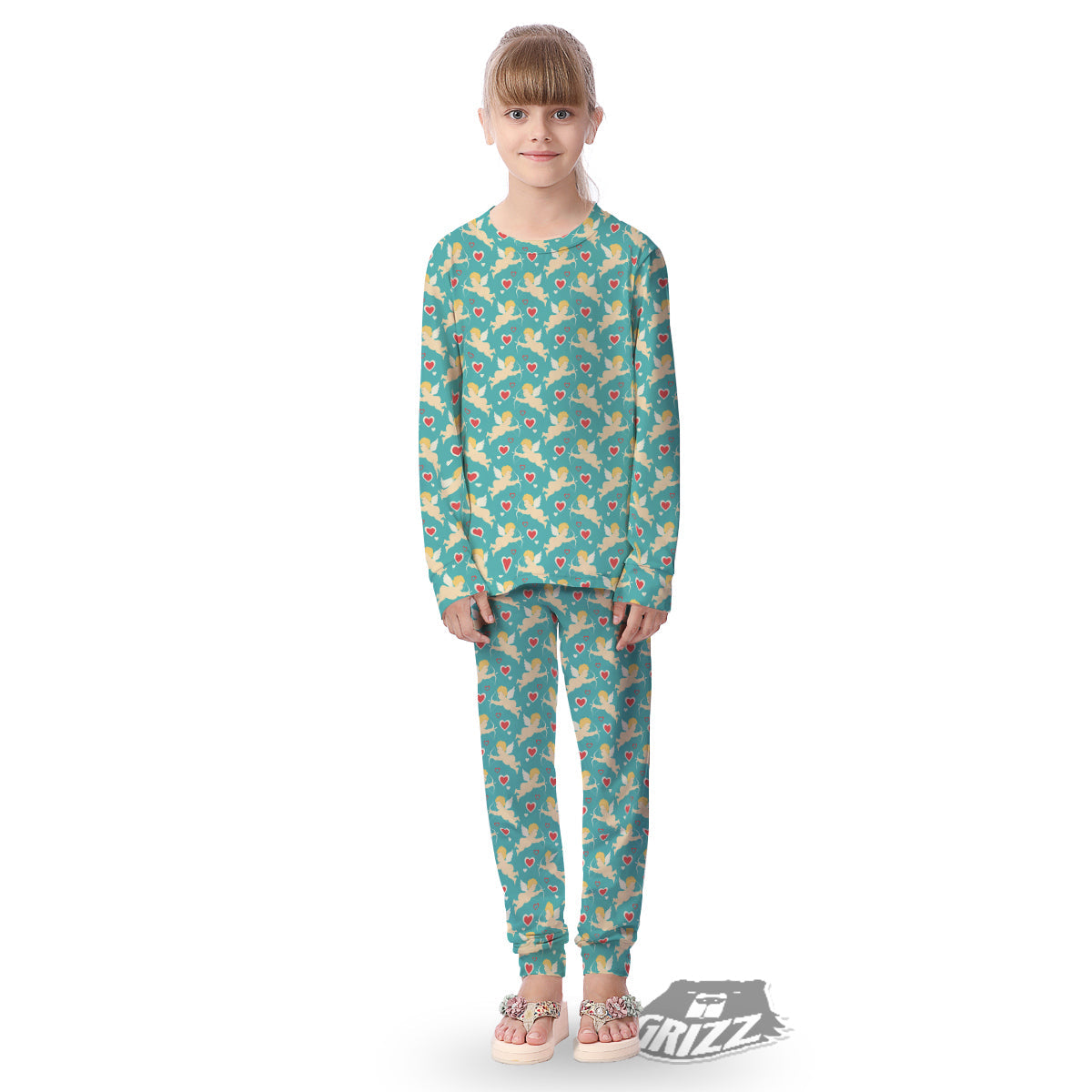 Blue Cupid And Heart Print Pattern Kid's Pajamas-grizzshop