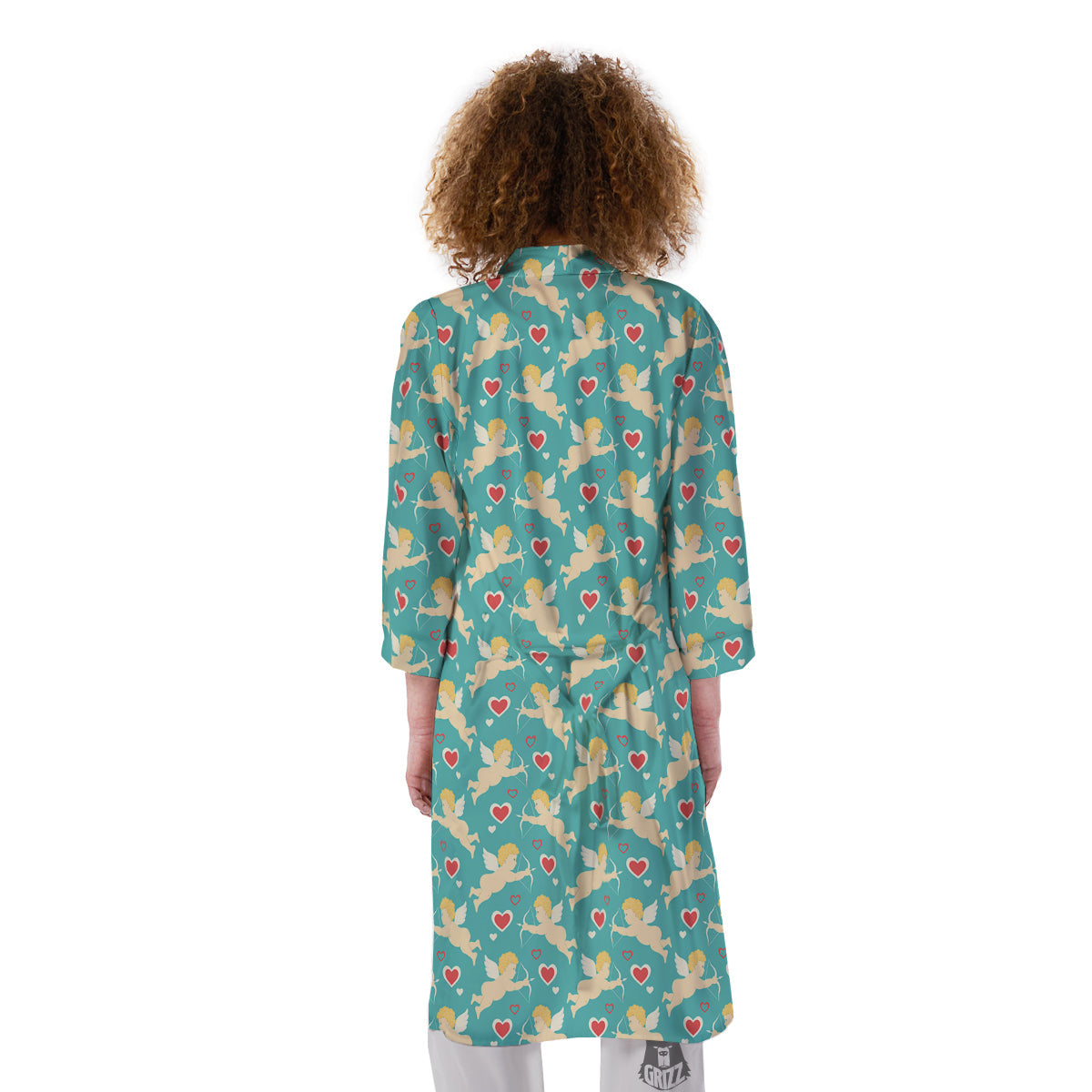 Blue Cupid And Heart Print Pattern Kimono-grizzshop