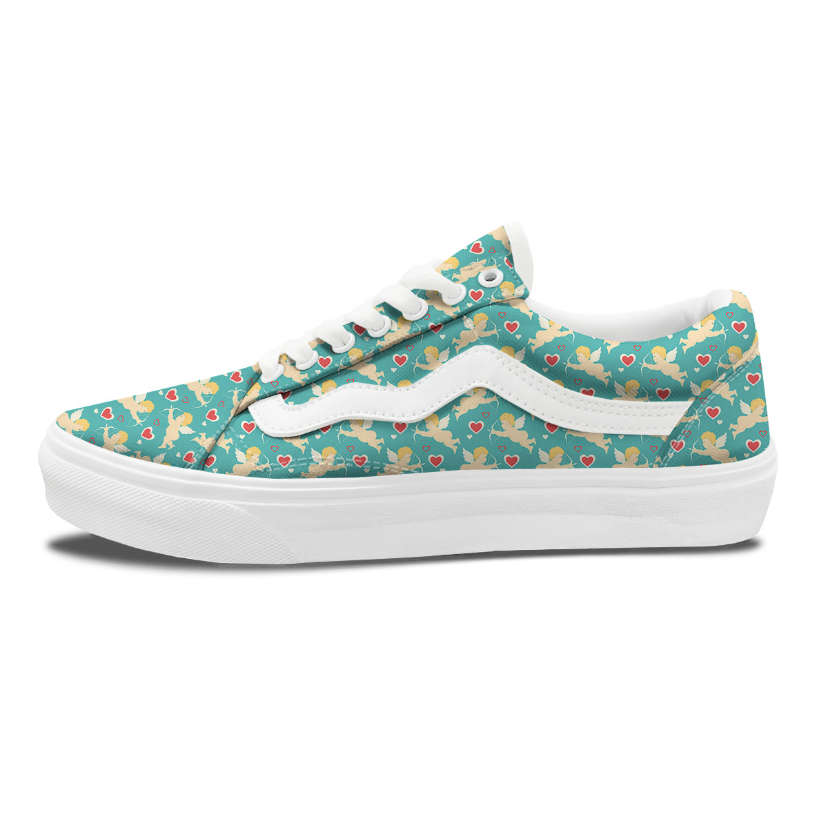Blue Cupid And Heart Print Pattern Skate Shoes-grizzshop