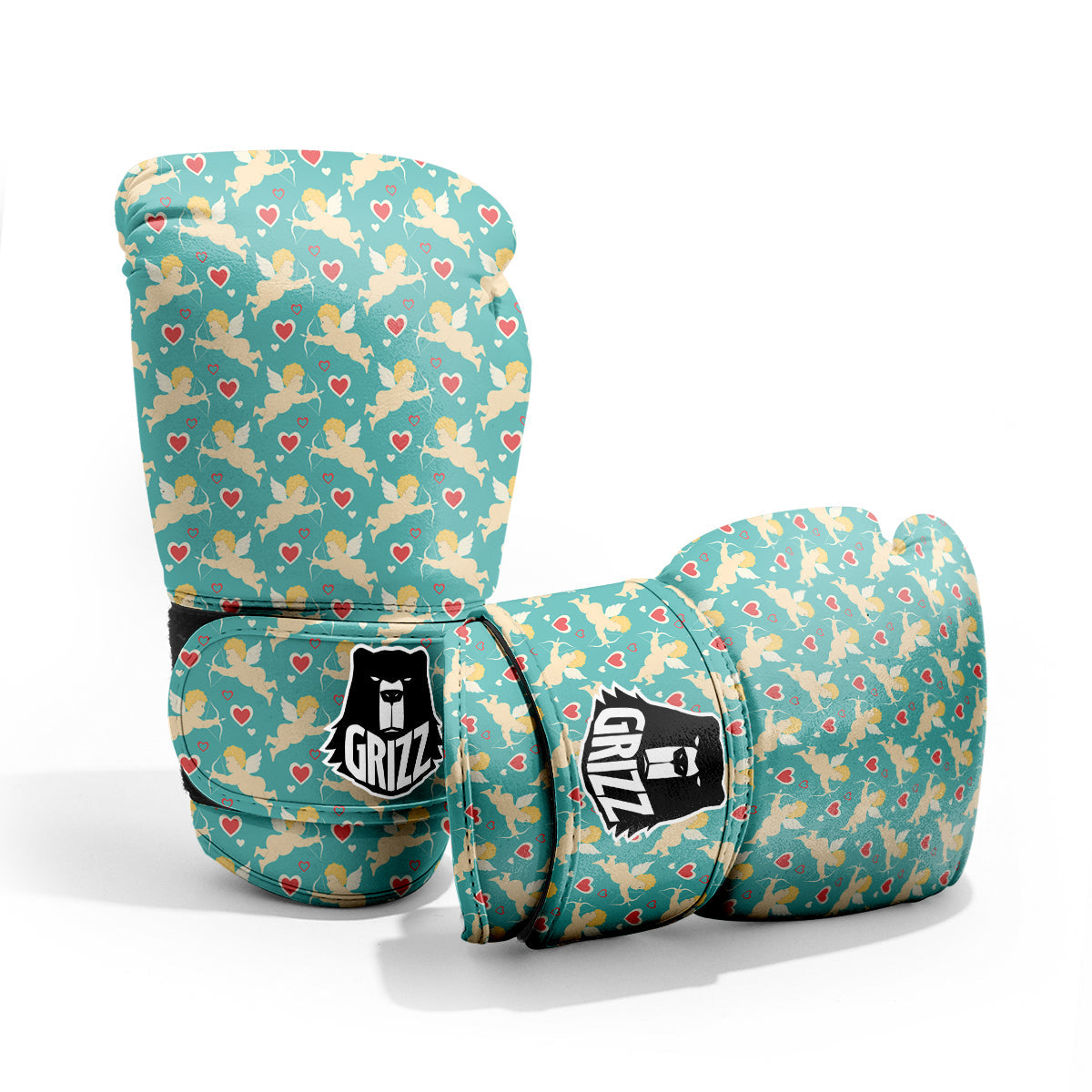 Blue Cupid And Heart Print Pattern Pro Boxing Glove