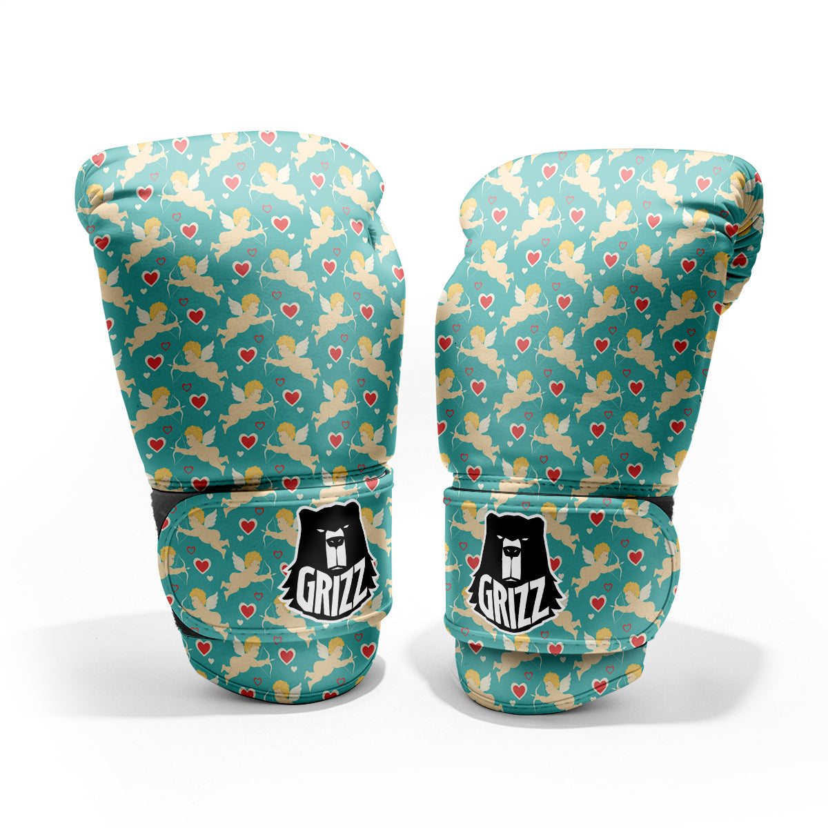 Blue Cupid And Heart Print Pattern Pro Boxing Glove