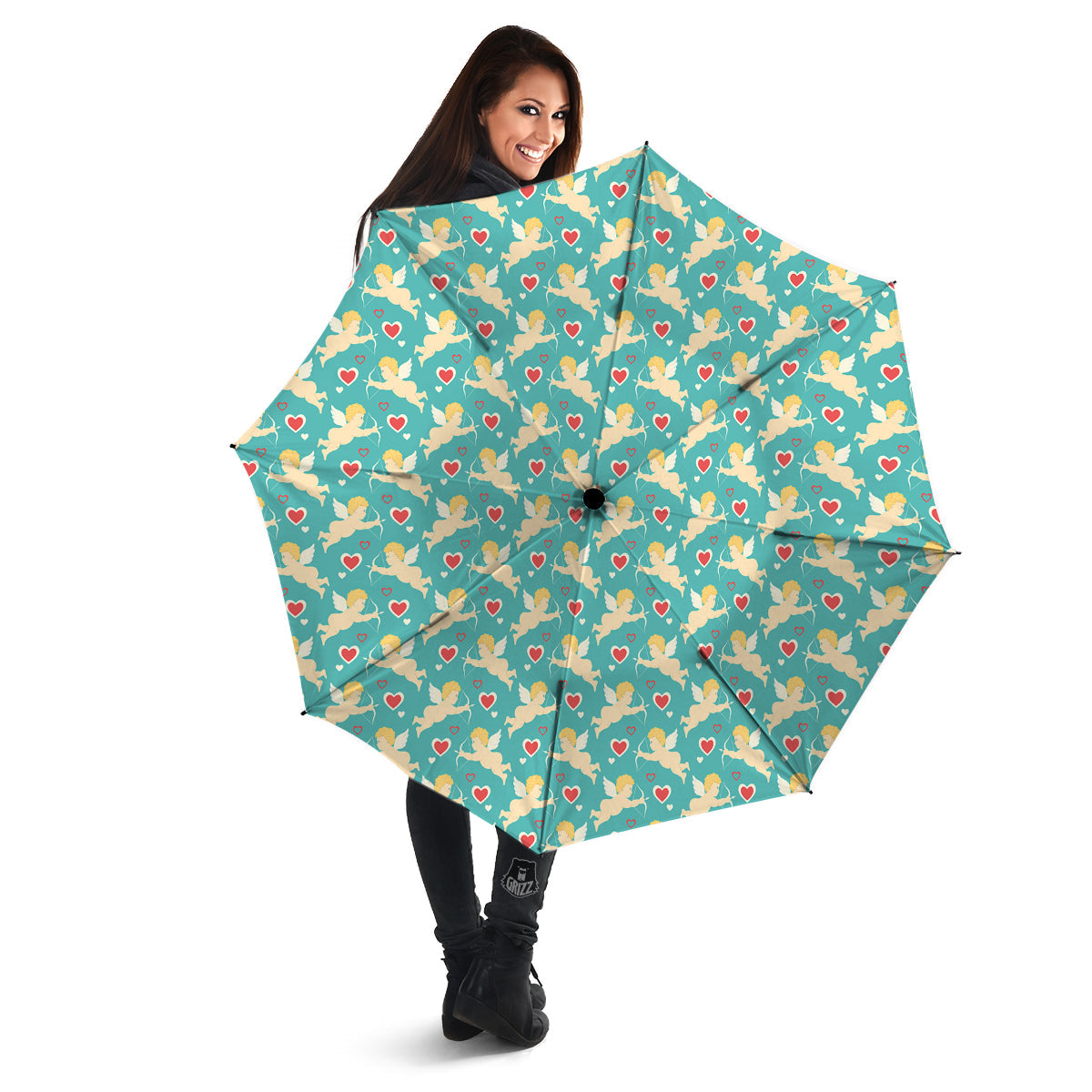 Blue Cupid And Heart Print Pattern Umbrella-grizzshop