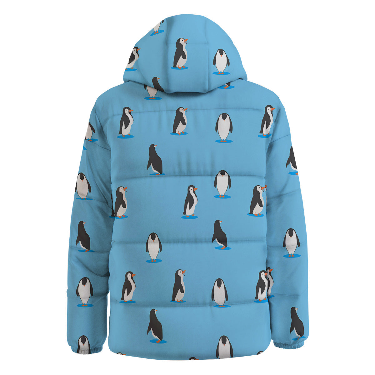 Blue Cute Penguin Print Pattern Down Jacket-grizzshop