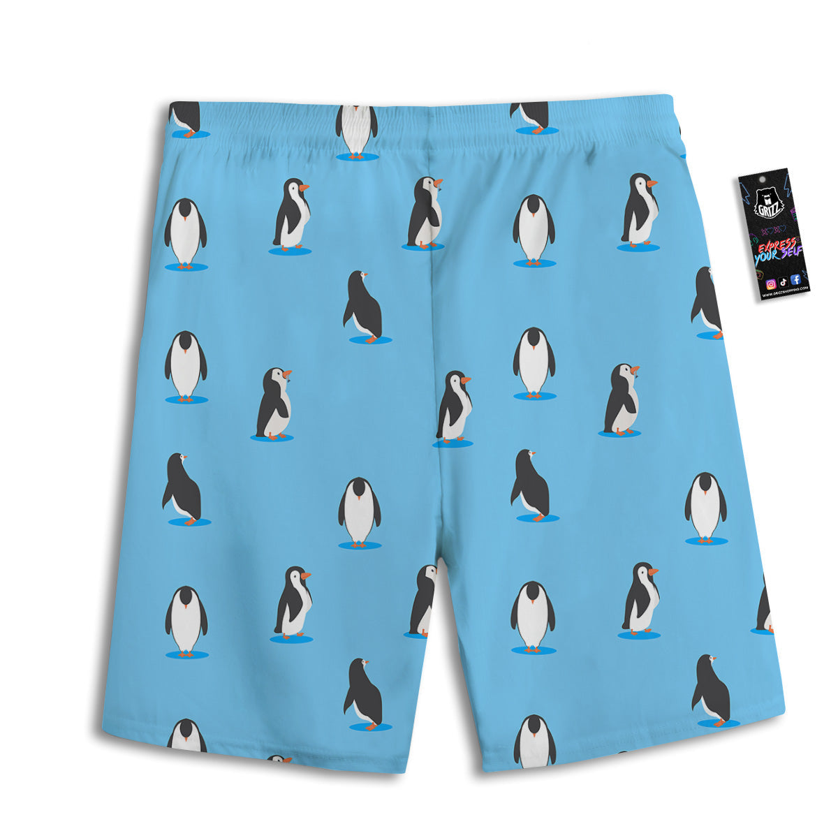 Blue Cute Penguin Print Pattern Men's Athletic Shorts