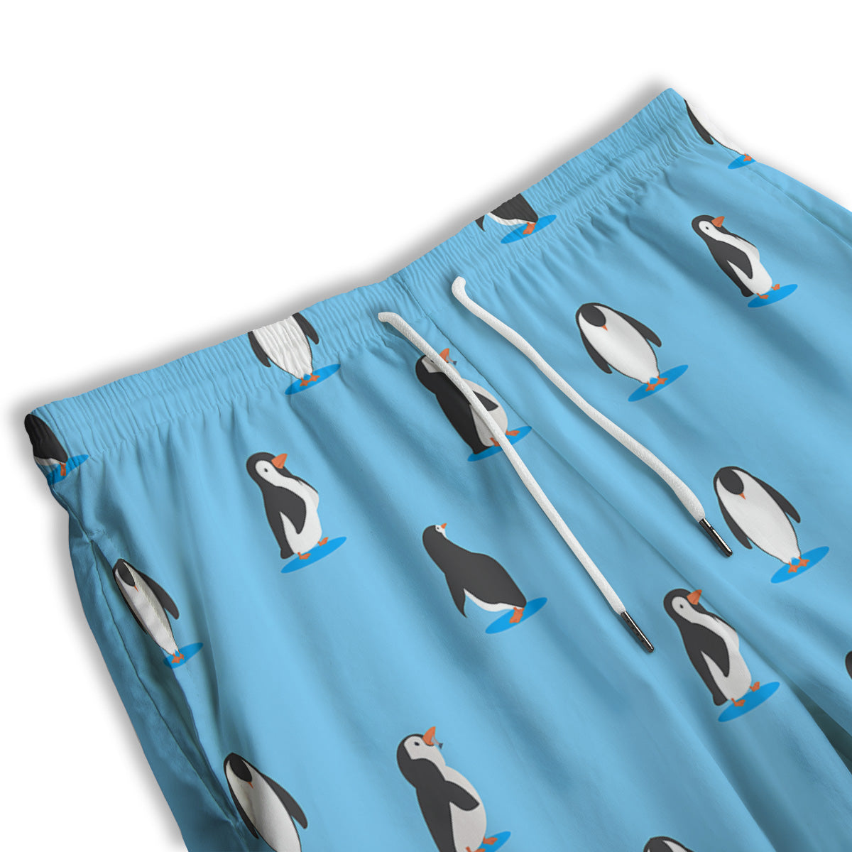 Blue Cute Penguin Print Pattern Men's Athletic Shorts