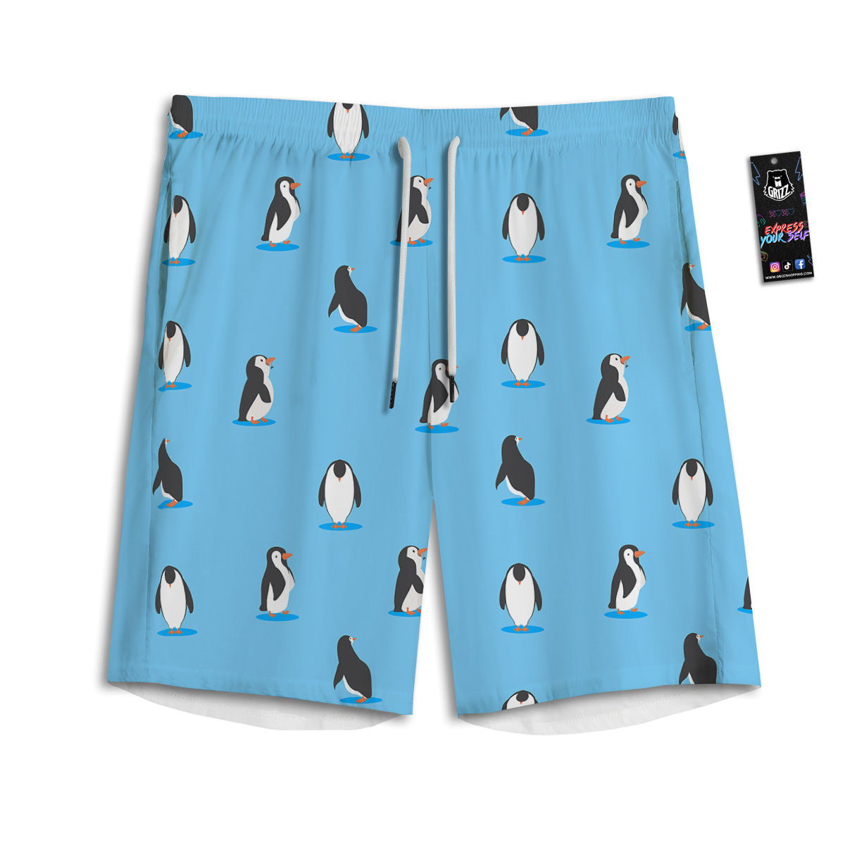 Blue Cute Penguin Print Pattern Men's Athletic Shorts