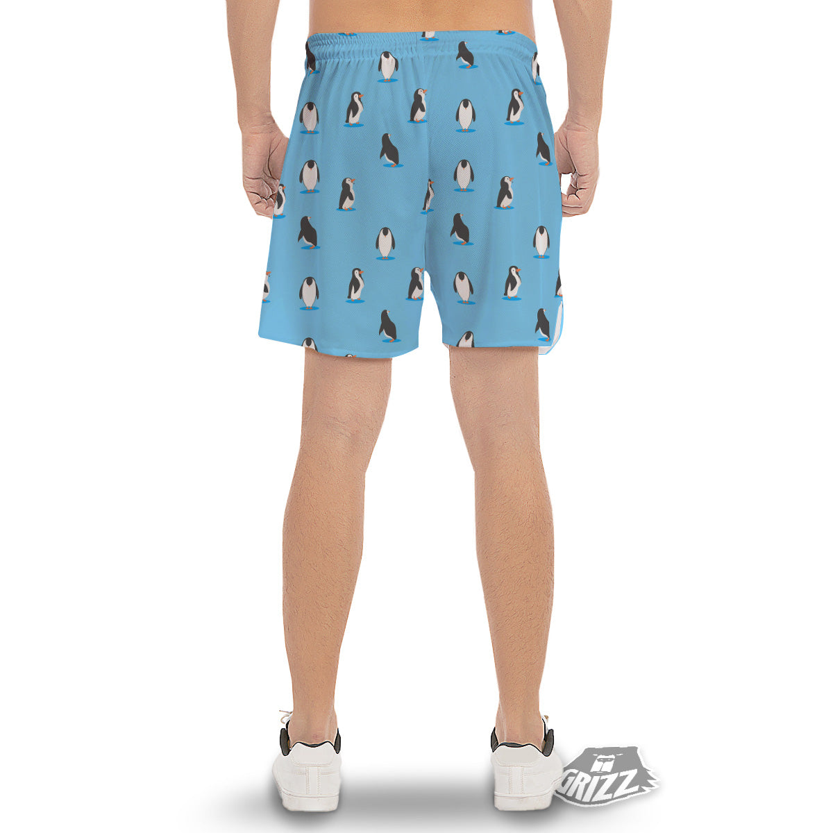 Blue Cute Penguin Print Pattern Men's Gym Shorts-grizzshop