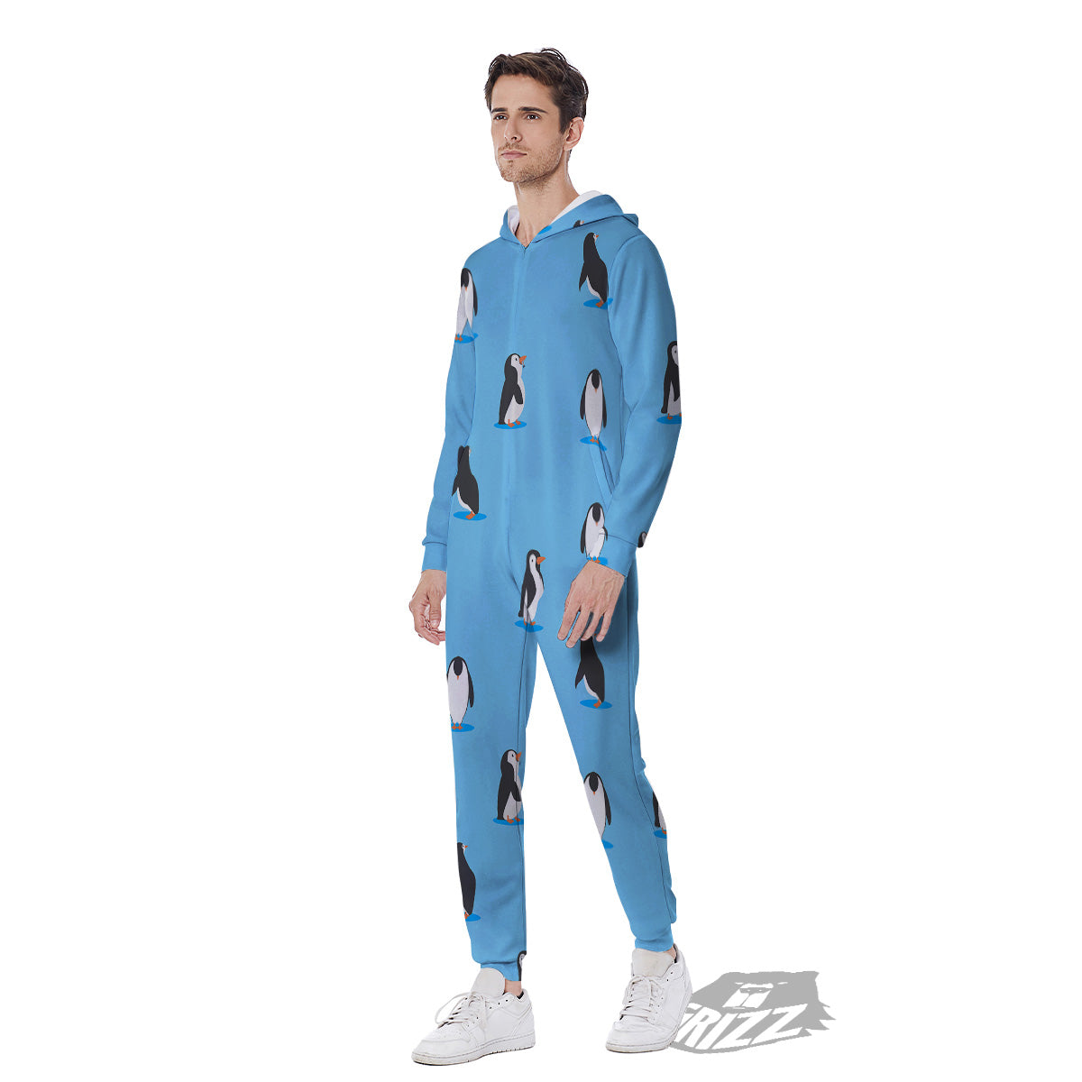 Blue Cute Penguin Print Pattern Men's Jumpsuit-grizzshop