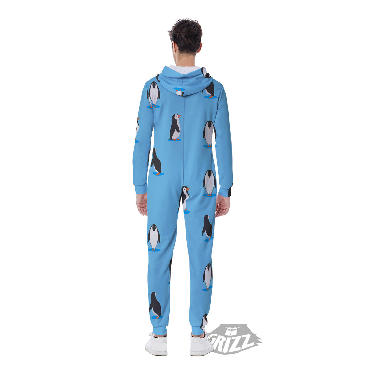 Blue Cute Penguin Print Pattern Men's Jumpsuit-grizzshop